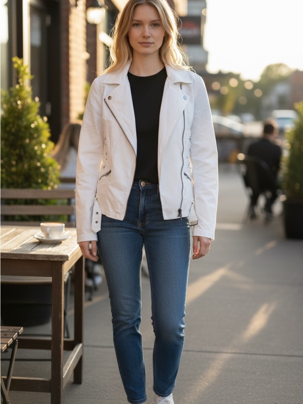 Together White Moto Jacket with Silver Zippers